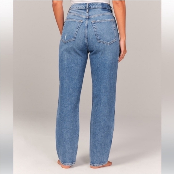 Abercrombie & Fitch Blue Dad High Rise Carpenter Straight Leg Jeans - Picture 3 of 12